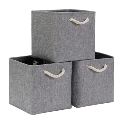 Abbildung von Mangata Aufbewahrungsbox 25x25x25 cm, Aufbewahrungskorb mit Griff, Aufbewahrung Korb Stoff für Regal, Schrank, und Kleidung (Faltbare, Grau, 3er Set)