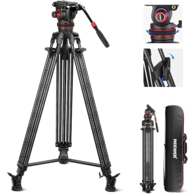 Abbildung von NEEWER 78&quot; Video Tripod Kohlefaser, EIN Schritt Schnellspanner Kamera Stativ mit Einstellbarer Dämpfung Fluid Kopf, Heavy Duty Dual Modus QR Platte kompatibel DJI RS, Max Load 22lb, LL35
