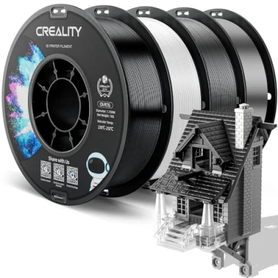 Abbildung von Creality PETG Filament 1.75mm, Hohe Präzision, Starke Zähigkeit, Geruchlos, Besserer Fluss, 4kg 3D Drucker Filament, 1.75mm Maßgenauigkeit +/ 0.03mm, Schwarz+Weiß+Grau+Transparent
