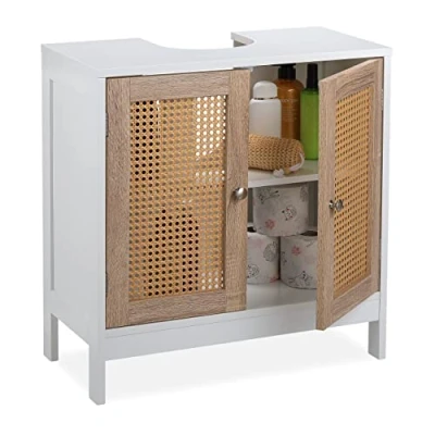 Abbildung von relaxdays Waschbeckenunterschrank mit Rattan Türen