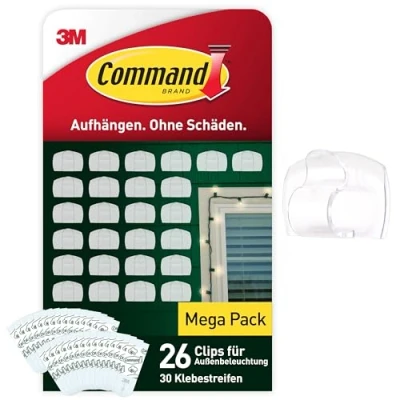 Abbildung von Command Transparente Lichterketten Clips für den Außenbereich, 26 Clips, 30 Klebestreifen, Strips Dekorieren ohne Löcher und Bohren