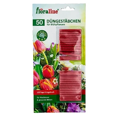 Abbildung von floraline® 50x Blühpflanzen Düngestäbchen pro Stäbchen: Dünger für bis zu 100 Tage prächtige Blumen mit wundervollen Blüten z. Bsp. Rosen, Dahlien, Orchideen, Begonien, Hibiskus