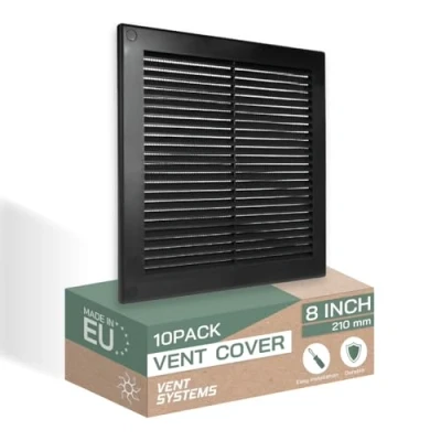 Abbildung von Vent Systems 250x250 mm 10 Stück Schwarze Lüftungsabdeckung flache, quadratische Lüftungsschlitze Integrierter Insektenschutz HVAC Lüftungsöffnungen für Badezimmer, Heimbüro