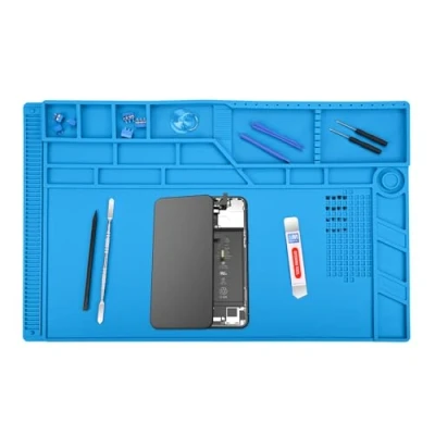 Abbildung von MMOBIEL Reparatur und Lötmatte Silikon 55 x 35 cm Silikonmatte Hitzebeständig bis 500C Werkbankmatte für Lötarbeiten, Handy , Computer Elektronikreparaturen Blau