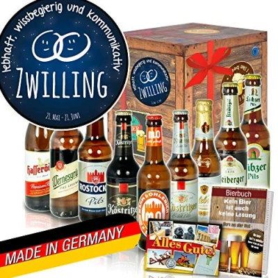 Abbildung von Sternzeichen Zwilling ++ Geschenkidee DDR Produkte Bier