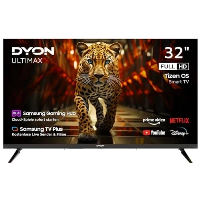 Abbildung von DYON ULTIMAX 32F TI 32 Zoll (80 cm) Fernseher (1080p, Full HD Smart TV, Tizen OS, Triple Tuner (DVB C/ S2/ T2), Samsung &amp; Gaming Hub, Prime Video, Netflix, Disney+) [2024]