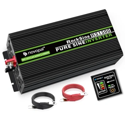Abbildung von novopal 1500W KFZ reiner Sinus Spannungswandler Auto Wechselrichter 12v auf 230v Umwandler Inverter Konverter mit 2 EU Steckdose und USB Port inkl. 5 Meter Fernsteuerung Spitzenleistung 3000 Watt