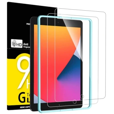 Abbildung von NEW&#039;C 2 Stück, Panzer Schutz Glas für iPad 9 (2021)/ 8 (2020)/ 7 (2019) [10,2 Zoll, 9./8. /7. Generation] und ein Ausrichtungswerkzeug, 9H Härte,HD Displayschutzfolie, 0.33mm Ultra klar