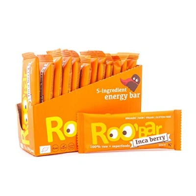 Abbildung von Roobar Rohkostriegel Inka Beeren Milchfrei &amp; Glutenfrei, 100% Bio, Vegan,Roh, mit Superfoods, Ohne Zusatz von raffiniertem Zucker 12 x 30g Riegel in einer Box