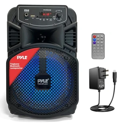 Abbildung von Pyle PA Bluetooth Lautsprecher, Karaoke Maschine, Musikbox Box mit Fernbedienung, Partybox, Rechargeable, 8 Subwoofer, 1 Tweeter, Partybeleuchtung, MP3/USB, Radio, 300W