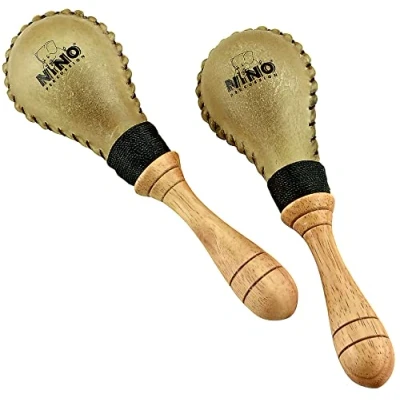 Abbildung von Nino Percussion Rawhide Maracas Rasseln 1 Paar kleine Shaker für Kinder ab 3 Jahren Musikinstrument Holz und Leder, Natur (NINO10)