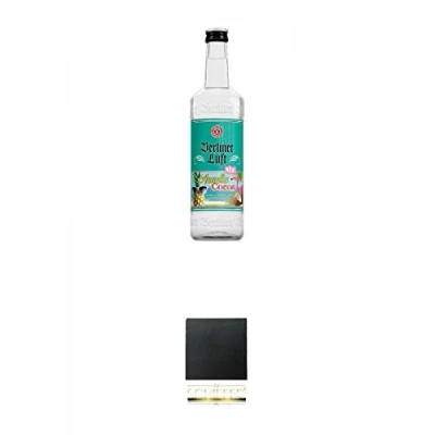 Abbildung von Berliner Luft Ananas Cocos Pfefferminzlikör 0,7 Liter + Schiefer Glasuntersetzer eckig ca. 9,5 cm Durchmesser