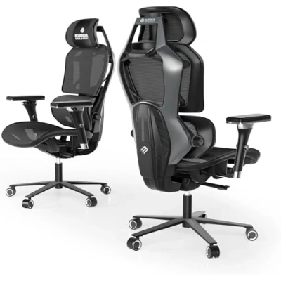Abbildung von EUREKA ERGONOMIC Typhon Gaming Stuhl, Bürostuhl Ergonomisch mit Verstellbare Lendenwirbelstütze &amp; Kopfstütze, PC Stuhl 4D Armlehnen Höhenverstellung, 125 kg Belastbar, Schwarz Grau