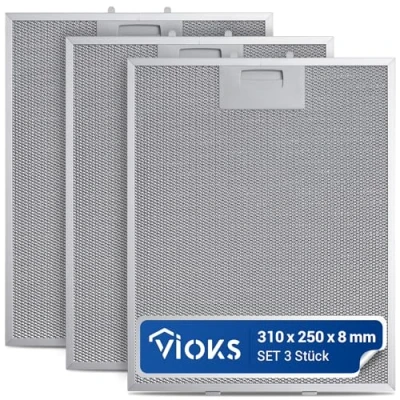 Abbildung von VIOKS 3x Fettfilter Dunstabzugshaube Filter Metall 310x250mm Ersatz für Bosch 353110 00353110 Metallfettfilter Dunstabzug mit einseitiger Entriegelung