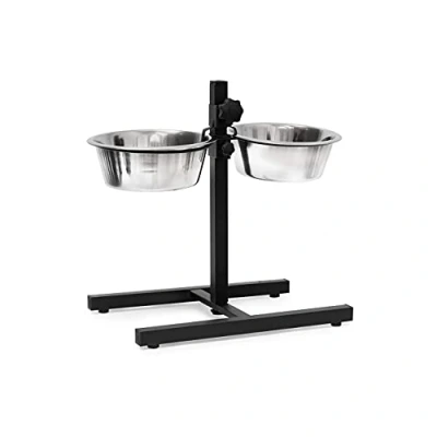 Abbildung von Relaxdays Futterstation Hund, 1,6 l Edelstahlnäpfe, Napfständer höhenverstellbar HBT 42 x 46 27cm, rutschfest, silber