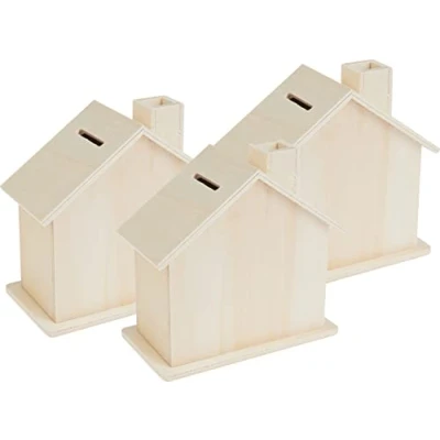 Abbildung von VBS 3er Pack Spardose Haus Sperrholz 10,5x10,5,5cm Sparschwein Sparbüchse Sparen