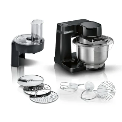 Abbildung von BOSCH Küchenmaschine &quot;MUMS2EB01 MUM Serie 2&quot;, Durchlaufschnitzler, 3 Reibescheiben, Patisserieset Edelstahl