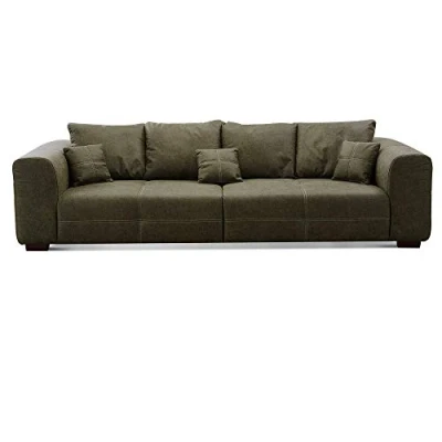 Abbildung von CAVADORE Big Sofa Mavericco inkl. Kissen / XXL Couch mit tiefen Sitzflächen und modernem Design 287 x 69 108 Lederoptik dunkelgrün