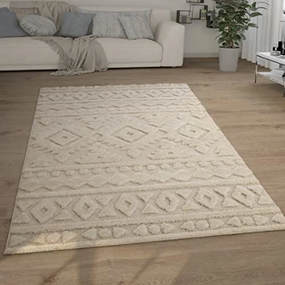 Abbildung von Paco Home Hochflor Teppich Genua 746, rechteckig, Höhe: 34 mm, Uni Farben, Hoch Tief Effekt, modernes Design, sehr weicher Flor