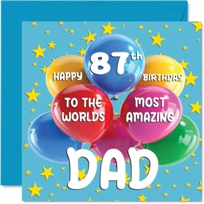 Abbildung von Stuff4 Geburtstagskarte zum 87. Geburtstag World&#039;s Most Amazing Dad Happy 87th Birthday Card for from Son Daughter, 145 mm x mm, Alter 87, 87 Grußkarten für Vater, Papa