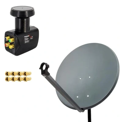 Abbildung von Premium X Satelliten Komplettanlage 60cm Satellitenschüssel Aluminium Anthrazit Satellitenantenne SAT Quad LNB 8X F Stecker