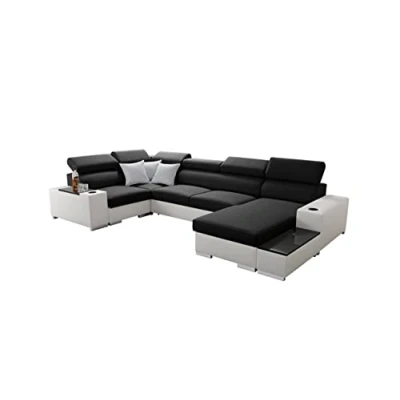 Abbildung von All4All Ecksofa mit Schlaffunktion Passe 335 cm x 205 Wohnlandschaft U Form Schlafsofa Bettkasten XXL Sofa Groß Gewebe Kunstleder Schwarz/Weiß Rechte Seite 26