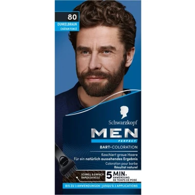 Abbildung von Schwarzkopf Bartfarbe Men Perfect 80 Dunkelbraun 3x 30ml, Vorratspack, 3 tlg., Schnelles Kaschieren grauer Haare, für ein natürlich aussehendes Ergebnis