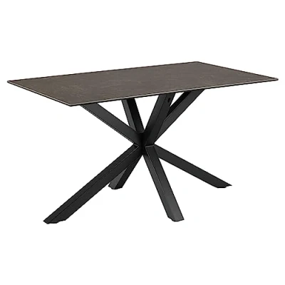 Abbildung von AC Design Furniture Heather Rechteckiger Esstisch für 4 Personen, Tischplatte in Schwarz und Metallkreuzgestell, Küchentisch mit Keramikoberfläche, Kratzfest, B: 135 x H: 75,5 T: 80 cm