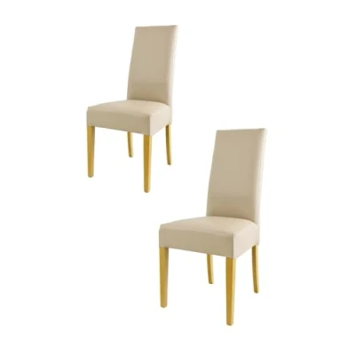 Abbildung von t m c s Tommychairs 2er Set Moderne Stühle Luisa für Küche und Esszimmer, robuste Struktur aus lackiertem Buchenholz Farbe Eiche, Gepolstert mit Kunstleder in der Leinen bezogen