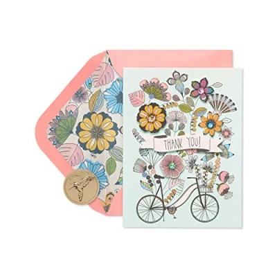 Abbildung von Papyrus Thank You Cards with Envelopes, Flowers &amp; Bike Glitter (8 Count)