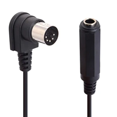Abbildung von HTGuoji DIN 5 polig auf 6,35 mm Kabel, 90 Grad rechtwinklig MIDI Stecker (1/4&quot;) Buchse TRS Stereo Audio Adapterkabel für Lautsprecher, Verstärker, Musikmischer, Keyboard (30 cm)