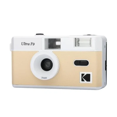 Abbildung von KODAK Ultra F9 35 mm wiederverwendbare Silberkamera, festes Objektiv 31 F/9, integrierter Blitz, manuelles Rückspulen, ideal für den Innenbereich Beige
