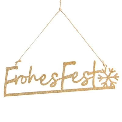 Abbildung von Logbuch Verlag Frohes Fest Schriftzug Türschild zum Aufhängen Weihnachtsschmuck Türschmuck Weihnachten Gold 25,5 cm