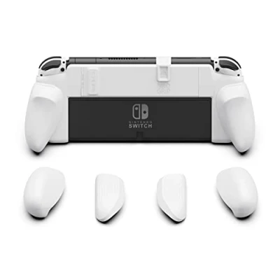 Abbildung von Skull &amp; Co. NeoGrip für Nintendo Switch OLED und Regular Modell: Eine andockbare Schutzhülle mit austauschbaren Griffen [passend alle Handgrößen] [Keine Tragetasche] Weiß