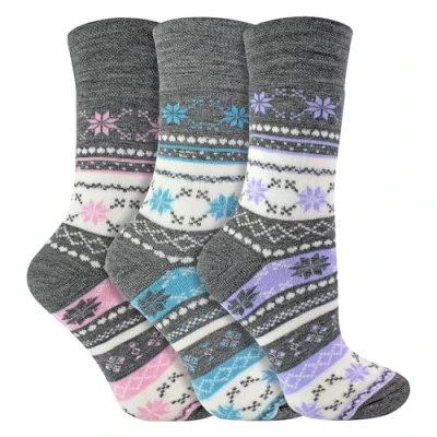Abbildung von Sock Snob 3er Pack Damen Ohne Gummi Winter Socken für Diabetiker Diabetikersocken Thermosocken mit Norweger Muster (37 42 EU, Grau)