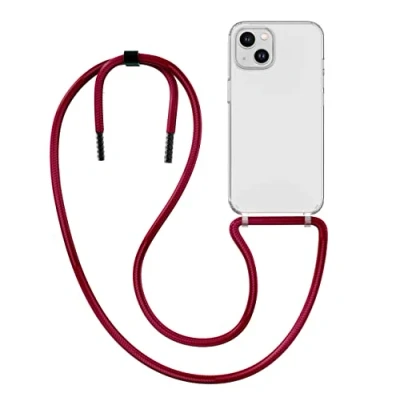 Abbildung von MyGadget Handykette für iPhone 13 Mini [ Hülle mit Band abnehmbar &amp; verstellbar ] Handyhülle Handyband zum Umhängen Schnur Case Schutzhülle Wein Rot