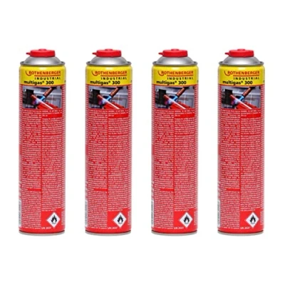 Abbildung von ROTHENBERGER Industrial Multigas 300 Gas Kartusche 600 ml 338g Anschluss: 7/16“ EU Norm EN 417 selbstverschließend 4 Stück