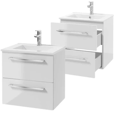 Abbildung von Deftrans Domodomo Badezimmerschrank mit Waschbecken, 50 x 45,6 cm weißer Unterschrank für Hängeschrank Badezimmer Keramik Waschbecken Set