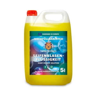 Abbildung von Bubble Brothers Seifenblasenflüssigkeit 5 Liter für Riesenseifenblasen und Normale Seifenblasen Nachfüllflasche 5l unplatzbare XXL Bunte Seifenblasenlösung (5 Liter) (5L)