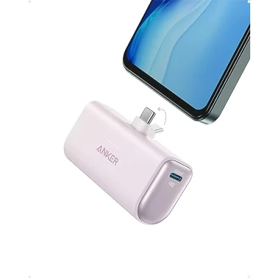 Abbildung von Anker Nano Powerbank, 5000mAh Powerbank 22,5W, Integrierter Faltbarer USB C Konnektor, Kompatibel mit iPhone 15, Samsung S22/23 Serie, Note20/10 Huawei, iPad Pro/Air, AirPods und mehr(Lila)