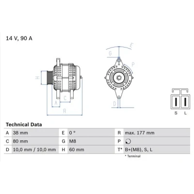 Abbildung von BOSCH 0 986 049 800 Lichtmaschine 14V 90A NISSAN: Patrol GR 5 SUV, TERRANO 2
