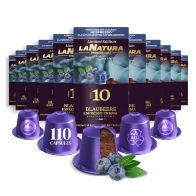 Abbildung von Kaffee Blaubeere Espresso Crema Premium Aromatisierter 110 Aluminium Kaffeekapseln 100% Recycelbar La Natura Lifestyle