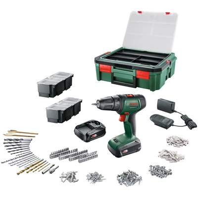 Abbildung von Bosch Home &amp; Garden Akku Bohrschrauber &quot;UniversalDrill 18V&quot;, mit 2xAkkus 18V/1,5 Ah, Ladegerät, Systembox und viel Zubehör