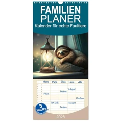 Abbildung von Familienplaner 2025 Der Kalender für echte Faultiere mit 5 Spalten (Wandkalender, 21 cm x 45 cm), CALVENDO