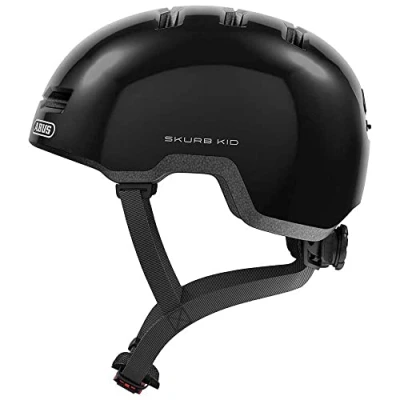 Abbildung von ABUS Kinderhelm Skurb Kid robuster Fahrradhelm im Skater Look mit Platz für einen Zopf und vielfältigen Designs Mädchen Jungen Schwarz Glänzend, Größe S