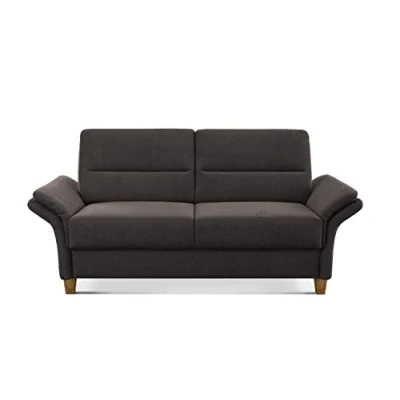 Abbildung von CAVADORE 3er Sofa Wyk / 3 Sitzer Couch im Landhausstil mit Federkern + Holzfüßen 186 x 90 89 Chenille, Braun