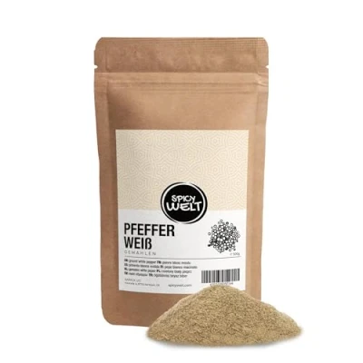Abbildung von Spicy Welt Weißer Pfeffer Gemahlen (500g) Gemahlene Weiße Pfefferkörner in Premium Qualität für Saucen, Fleisch &amp; Gewürzmischungen Aromatisch Würziger Geschmack 100% Naturrein, Ohne Zusätze