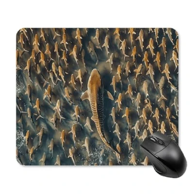 Abbildung von Quadratisches Mauspad, große Fische und kleine Fische, mit rutschfester Gummiunterseite, leicht gleitend, personalisiertes Tastatur Pad, Gaming Schreibtisch Schutzmatte für Laptop, Büro,