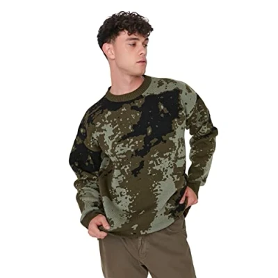 Abbildung von Trendyol Herren Pullover mit Rundhalsausschnitt, Camouflage Sweatshirt, Khaki, M