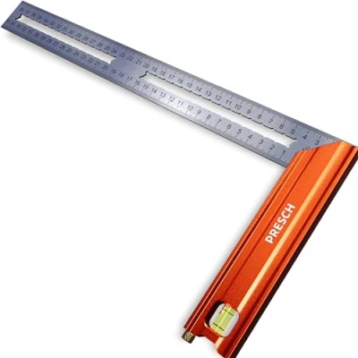 Abbildung von Presch Anschlagwinkel 350mm Hochpräzise &amp; Rostfrei Innovatives Streichmaß 35cm Exakter Schreinerwinkel inkl. Wasserwaage Anreißnadel für ultimative Vielseitigkeit Perfekte 90 45